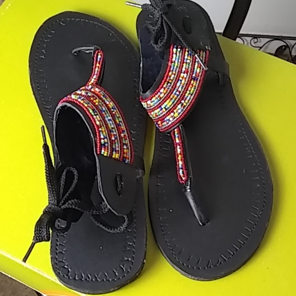 Thong Sandals, Beaded, Size 10